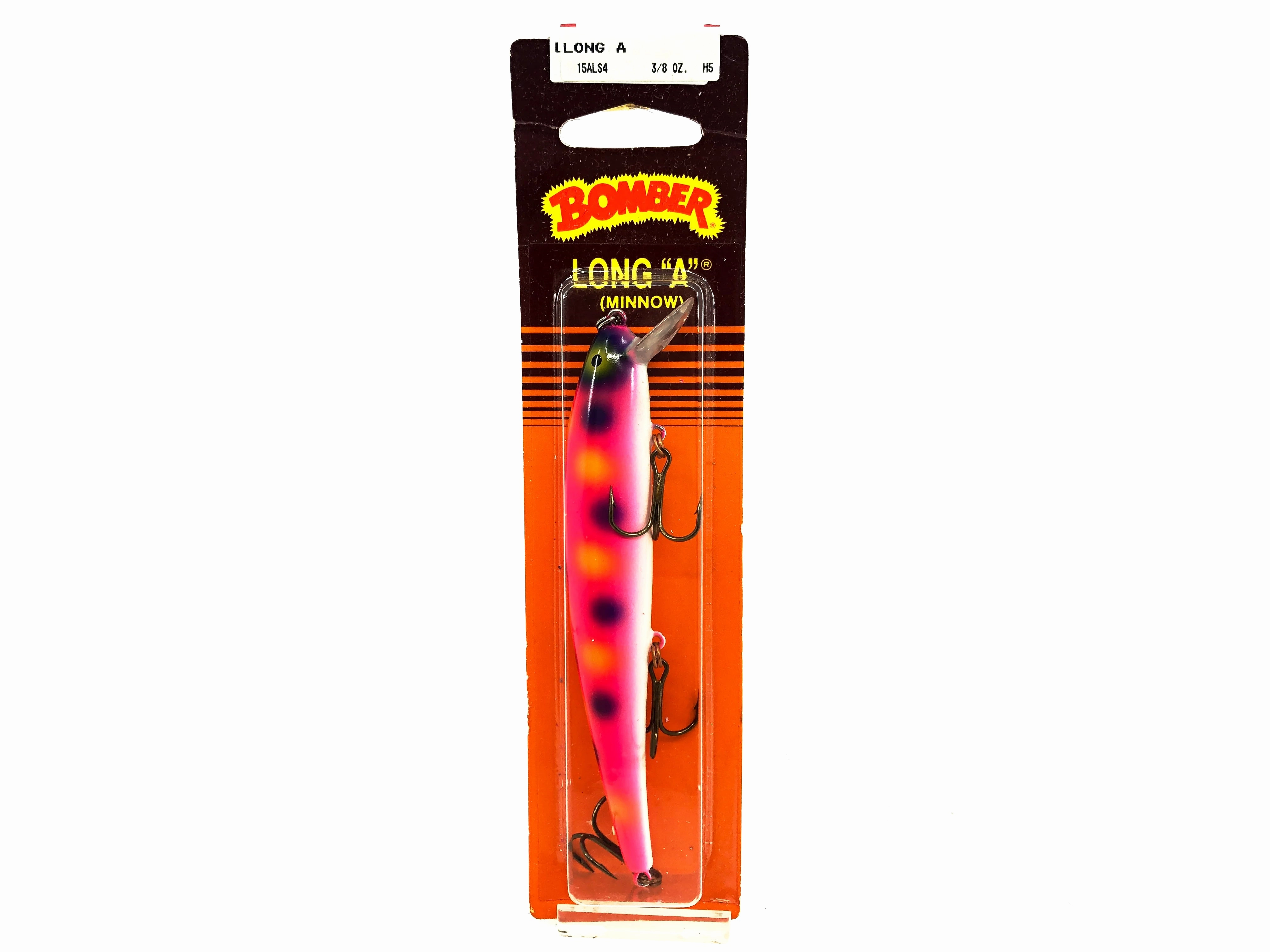Bomber Long A 15A, Special Order ALS4 Pink Body/White Belly/Yellow and Blue Spots Color on Card