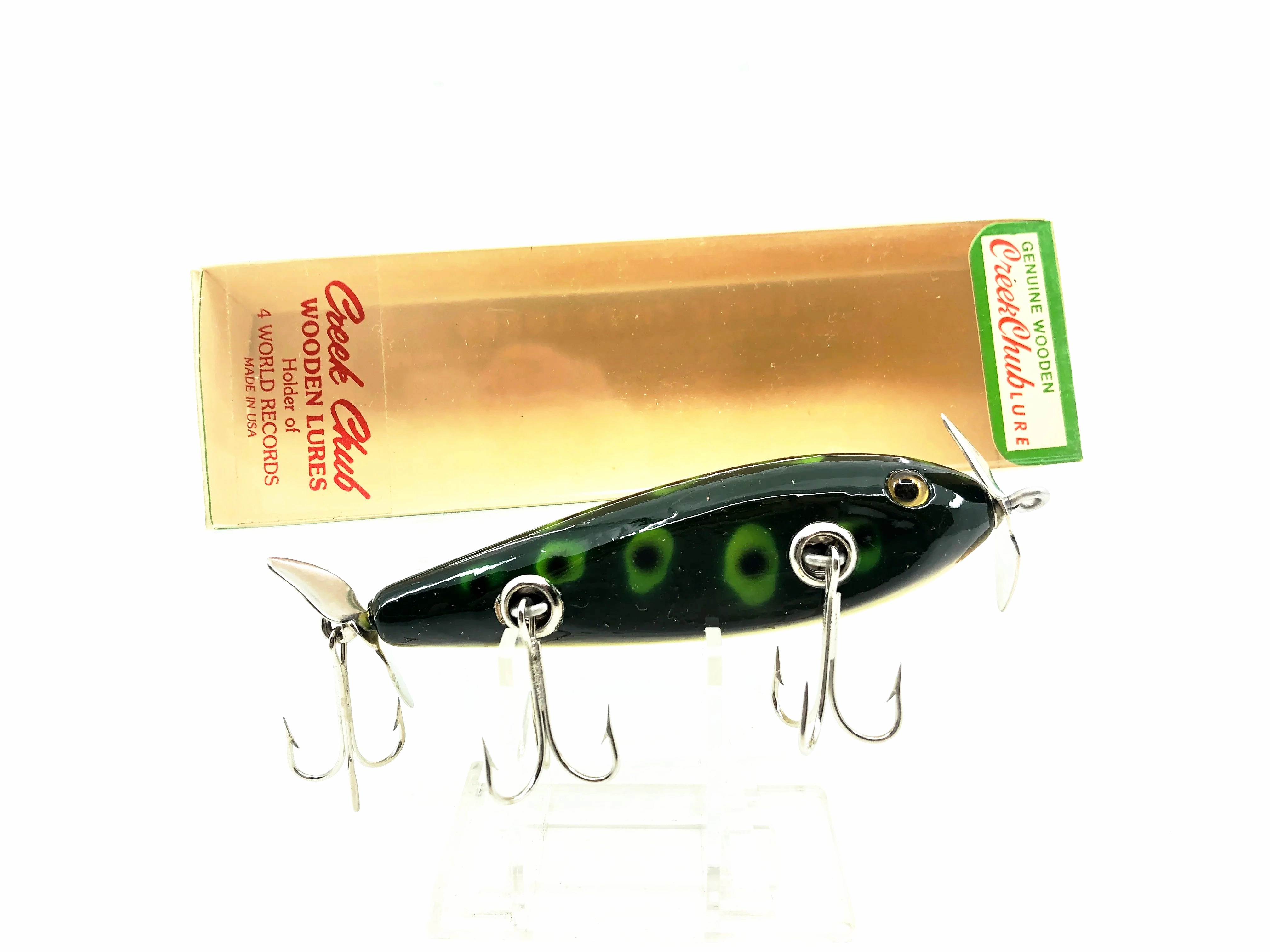 Creek Chub 1500 Wooden GE Injured Minnow, F Frog Color w/Box-Sioux City
