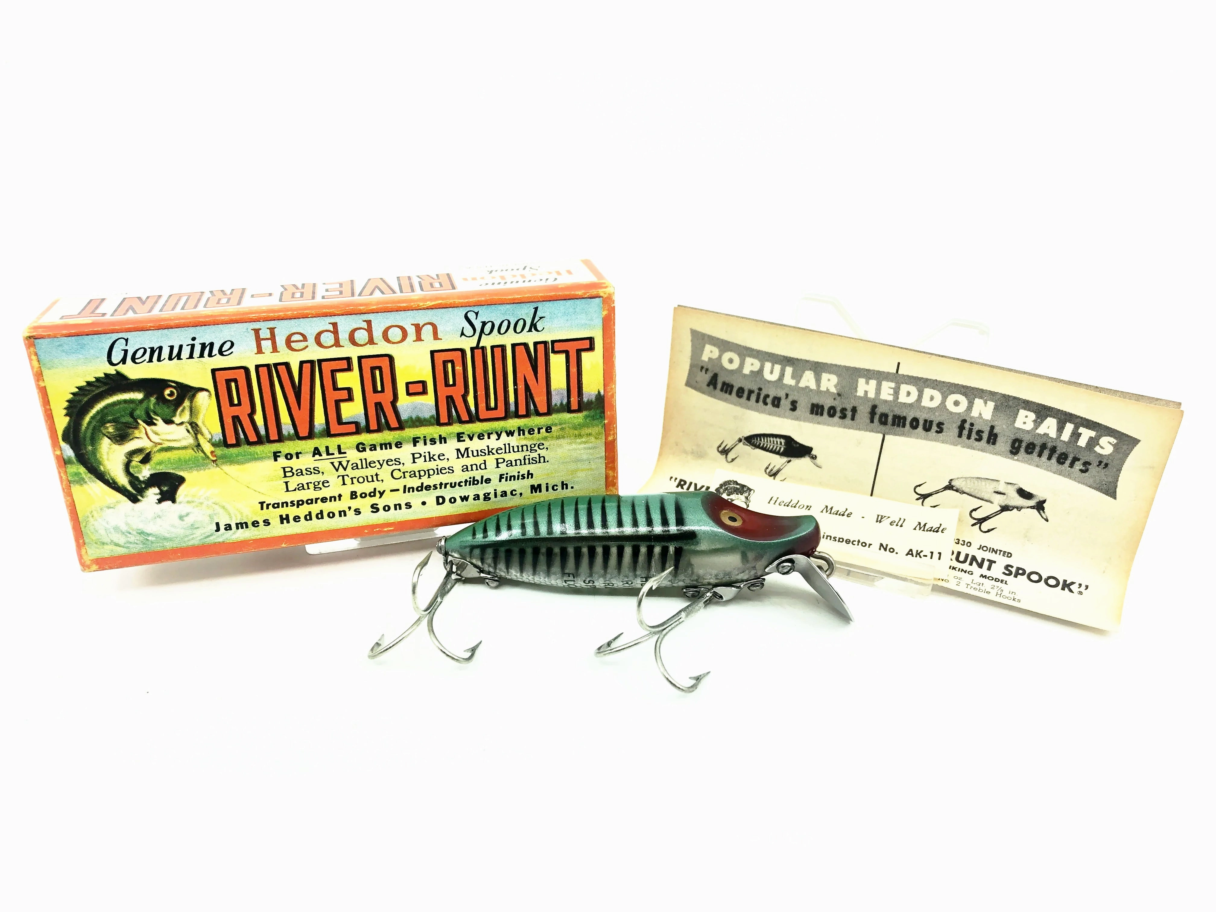 Heddon Floating River Runt 9400, XRG Green Shore Minnow Color w/Box