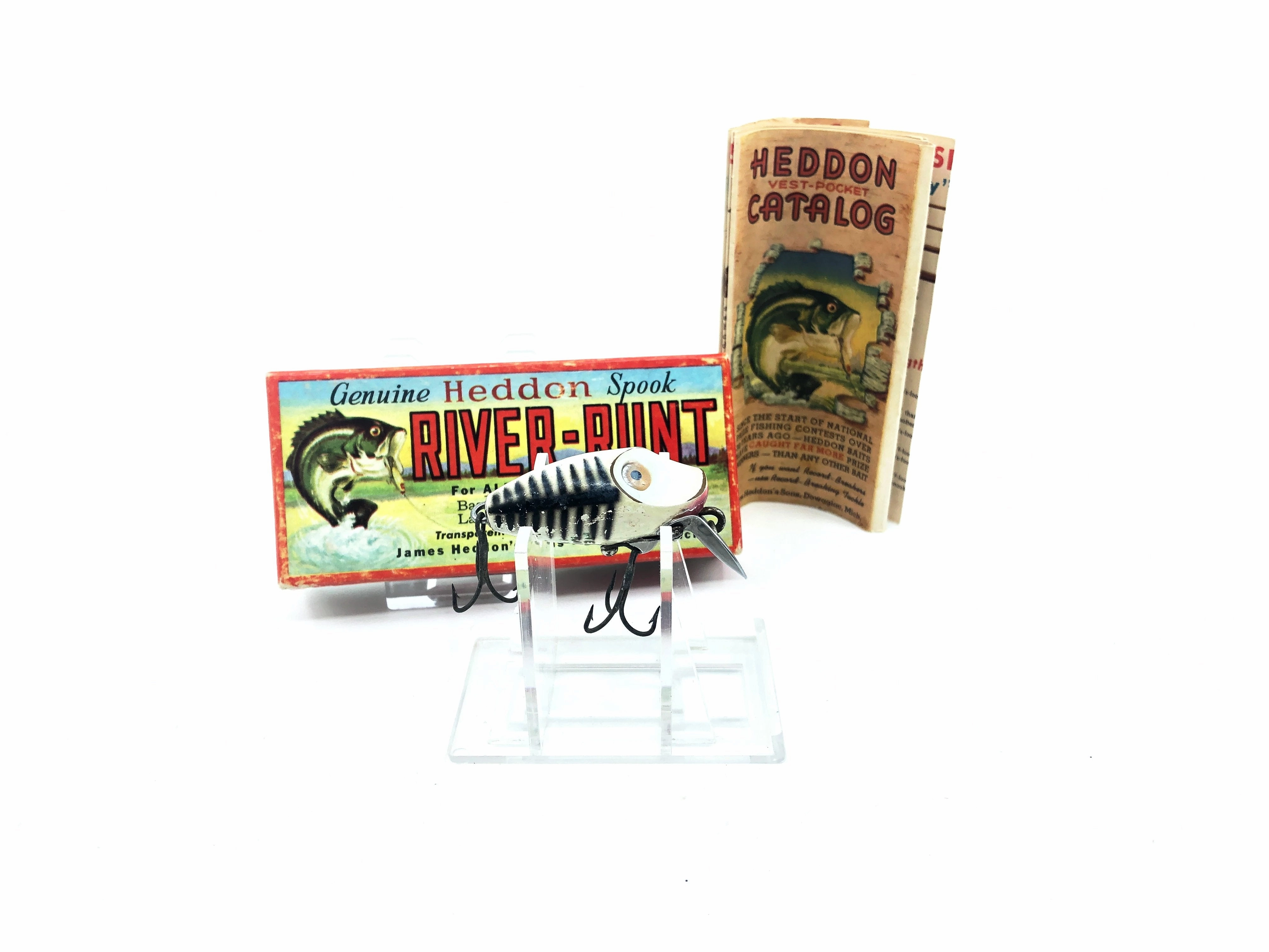 Heddon Midgit Digit River Runt 9020 XBP Pearl/Black Shore Minnow Color w/ Box & Catalog