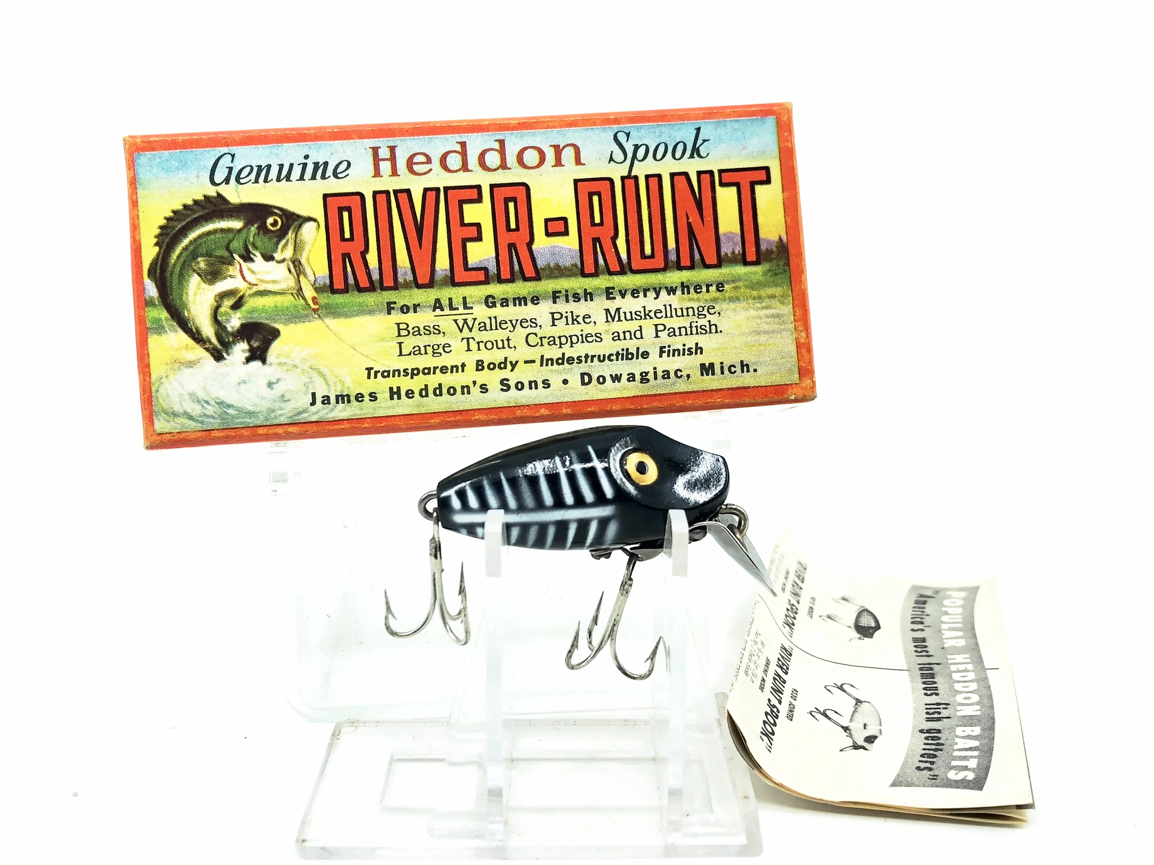Heddon Midgit Digit River Runt 9020, XBW Black Shore Minnow Color w/ Box & Insert