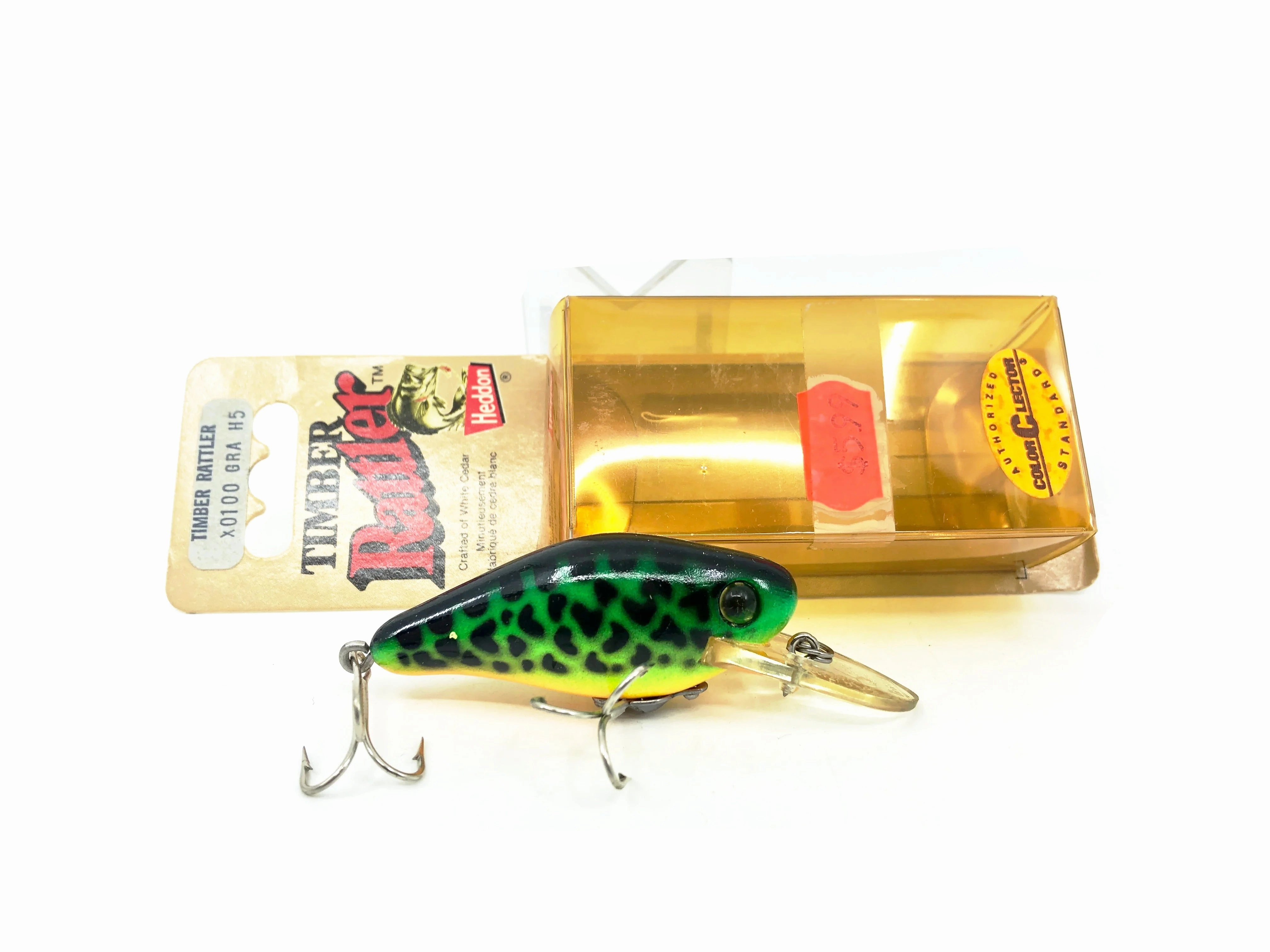 Heddon Timber Rattler X100, GRA Fluorescent Green Crawdad Color on Card