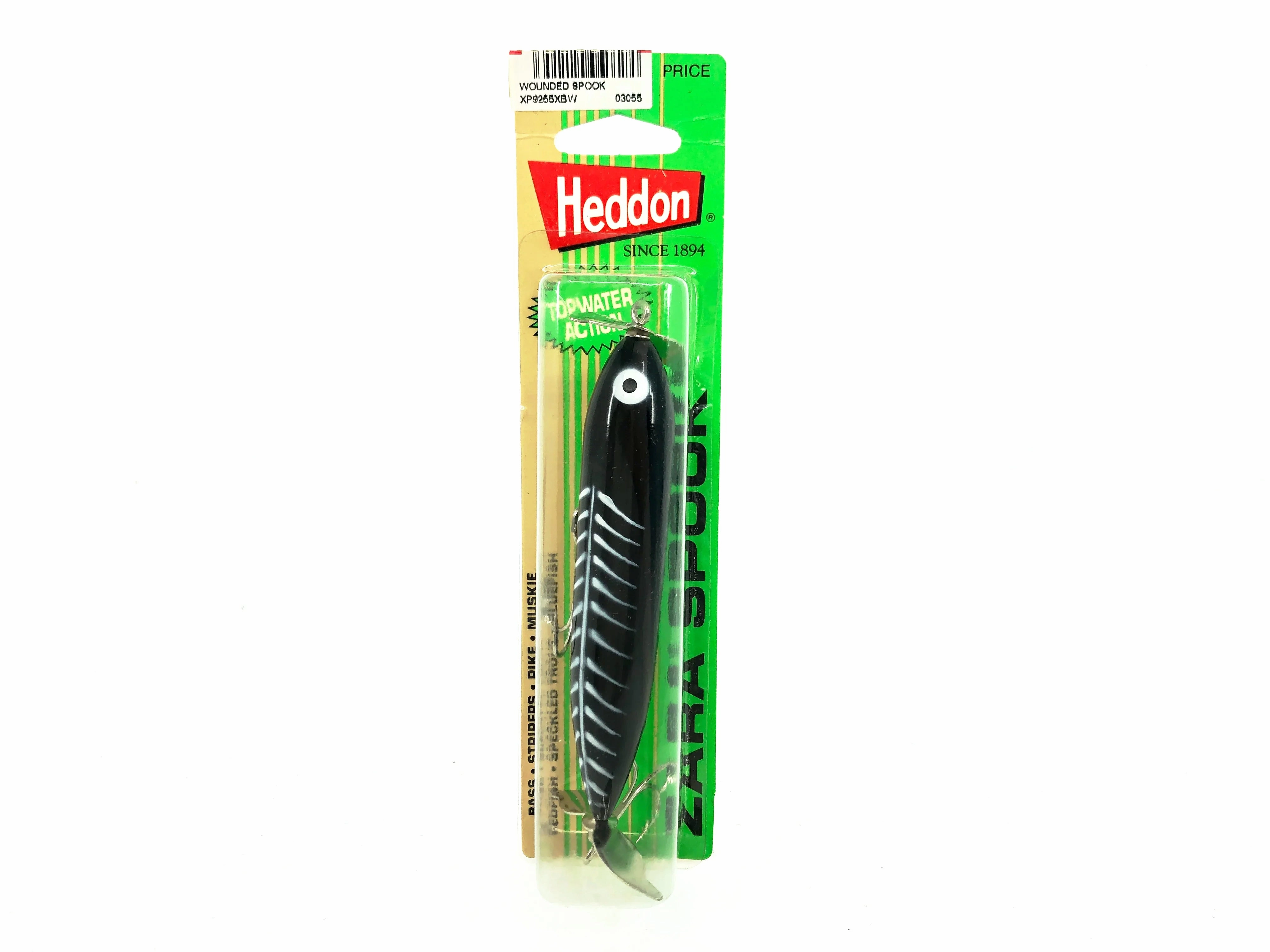 Heddon Wounded Zara Spook, XBW Black Shore Minnow Color on Card