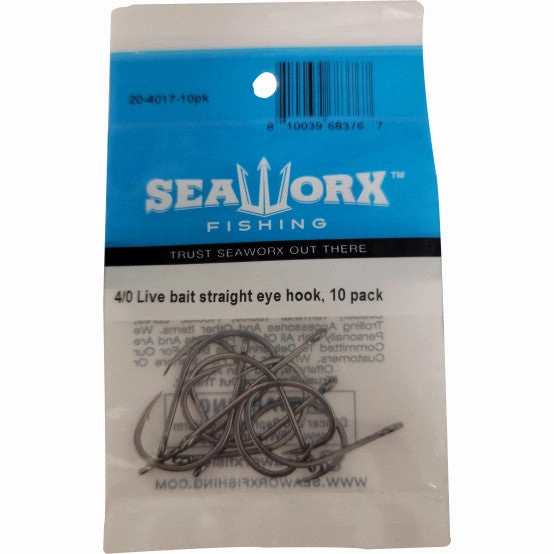 Seaworx Live Bait Straight Eye Hook - 10 Pack