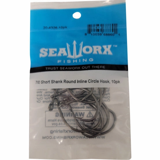 Seaworx Short Shank Round Inline Circle Hook, 10 Pack